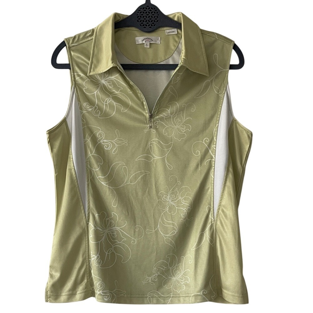 Monterey Club Lime Green Sleeveless Zip Golf Polo Large